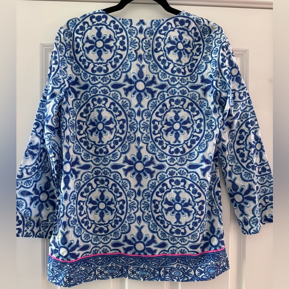 Lilly Pulitzer Amelia Island Tunic Top SZ M Resort White Pooling Around - Picture 3 of 15